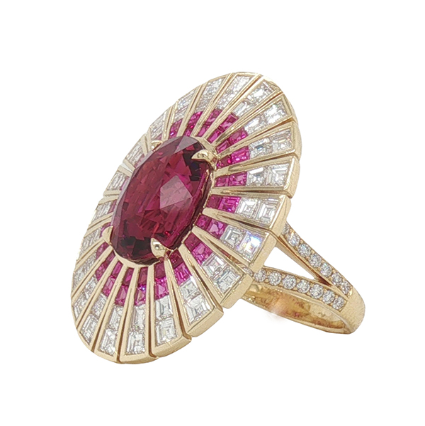 18K Rubellite Pink Sapphire Ruby Diamond Ring